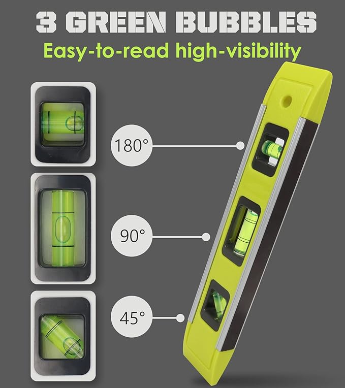 Level & Tool Magnetic Aluminum Reinforced Torpedo Level, 9", Green (3PCS)