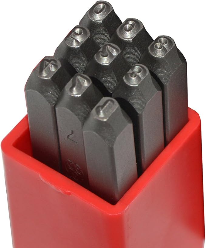 9pcs Heavy Duty Steel Stamp Uppercase Reverse Number 3/32" 2.5mm Hand Stamping Character Mark Code Alphabet Punch Kit for Bracelet Ring Jewelry Sheet Metal Plate Making Mold Die