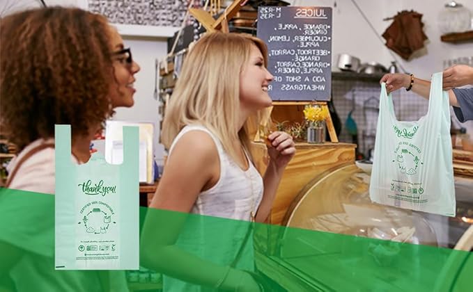 (Large) OrangeBio Certified Home Compostable Shopping Bags, 500ct, 12"x 6" x 20" (Extra Thick), Hold 20 lbs, Thank You/Grocery/Take Out/T Shirt/To-Go Bags for Retail, Grocery Store