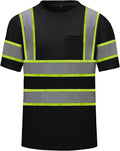 High Visibility Shirts Quick Dry Safety T Shirts with Reflective Strips and Pocket Short Sleeve Mesh Hi Vis Construction Work Class 2 Shirt for Men/Women Black,3XL