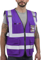 Dib Safety Reflective Vest High Visibility with Pockets and Zipper, Purple 3XL