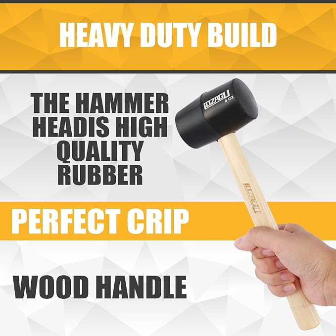 2-Pack Rubber Mallet Hammer Set, 8oz & 25mm Small Rubber Mallet Hammer Tool, Rubber Mallet for Flooring, Tent Stakes, Woodworking, Camping, Crafts, Jewelry Wood Rubber., LOZ-M0825