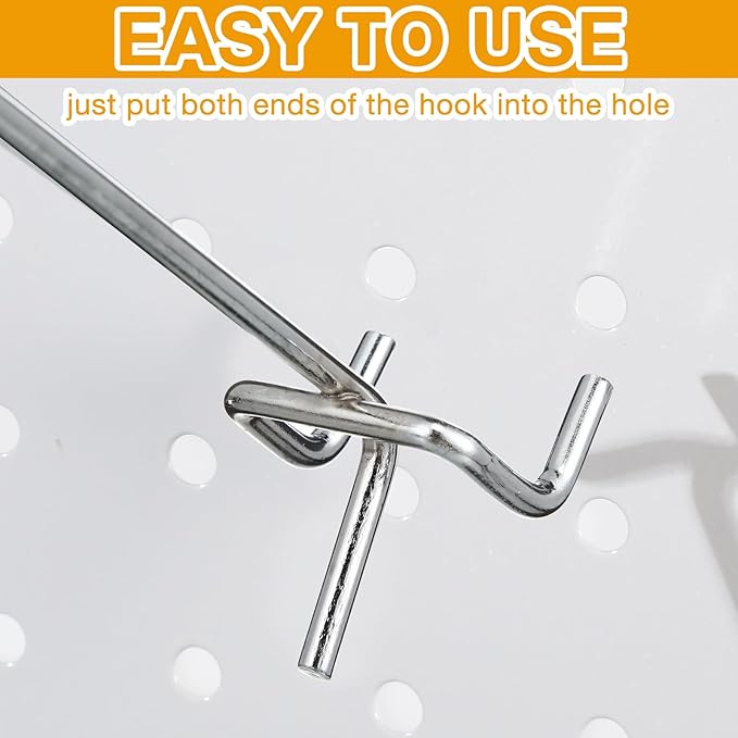 Funrous 100 Pack Peg Board Hooks Stainless Steel Pegboard Hooks Shelving Display Hanging Peg Board Holders for 1/8 and 1/4 Garage Storage Tools Organizer(10 inch)
