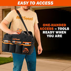 15 Inch Tool Bag with 16 Pockets Foldable Close Top Wide Mouth Tool Bag Organizer with Handle & Padded Adjustable Strap, Heavy Duty, Waterproof