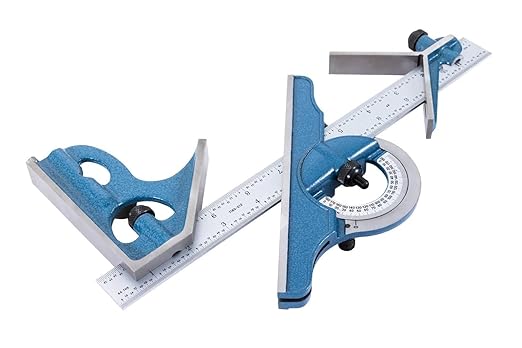 PEC Tools 4 Piece Combination Square Set- 4R 12” Machinist Blade, Cast Steel Head, Center Head, Combination Square Ruler with Level and Scribe Tool, Reversible Locking Bolt, Made in USA