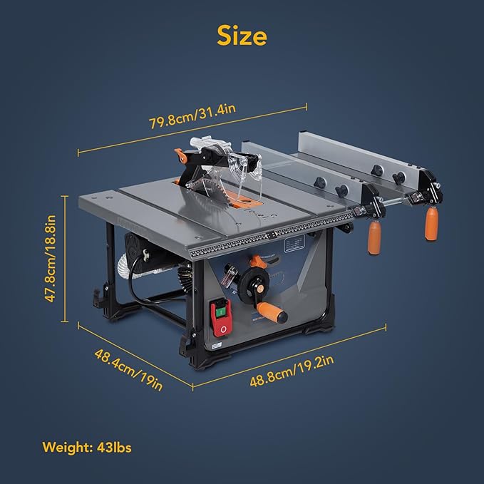 15Amp Portable Table Saw 8.5 Inch, 5000RPM Compact Table Saws, 90° Cross Cut & 0-45° Bevel Cutting, Mini Tablesaw for Woodworking, DIY Working