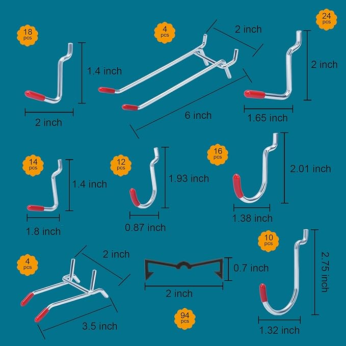 248PCS Pegboard Accessories Organizer Kit,1/8 and 1/4 inch Pegboard Hooks Assortment, Pegboard Bins, Metal Hooks for Hanging Storage (Black)