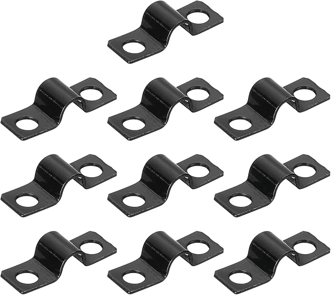 uxcell 100Pcs U-Shaped Pipe Clamp, 1/4 Inch(6mm) 2 Hole U-Tube Strap Clamp Heavy Duty Connector Bracket for Conduit Cables Wire Cord, Black