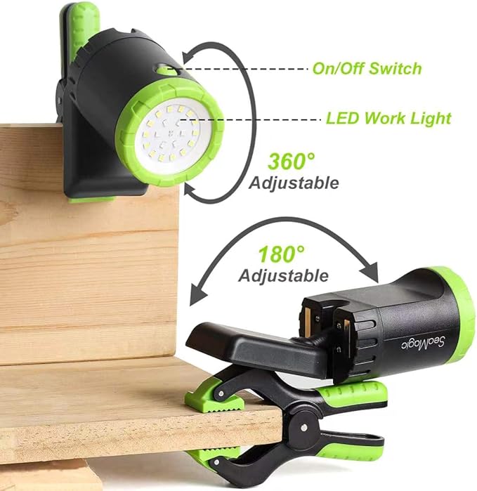 3-Pack Rechargeable LED Work Lights with Portable Case, 360-Degree Adjustable Spotlights with Magnetic Base, Clamp Lights for BBQ, Workshop, Construction Site, Car Repairing and Home Using