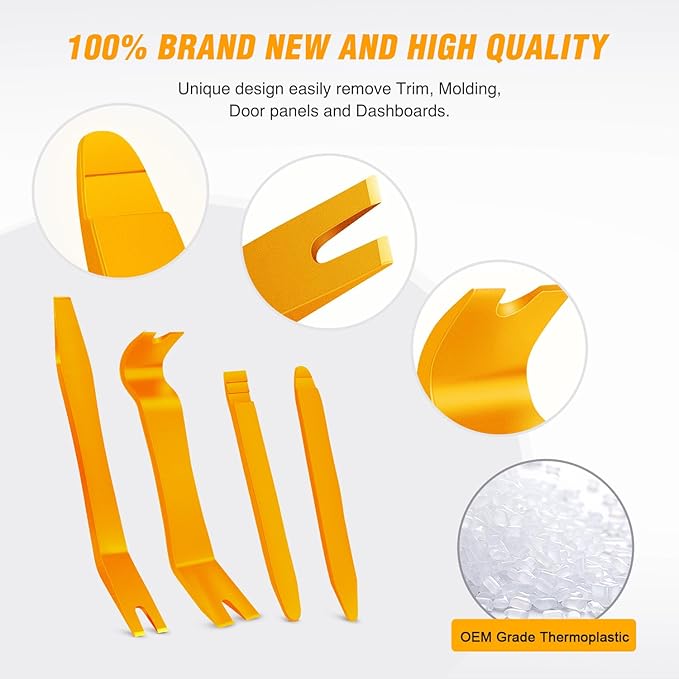 GOOACC 5 PCS Nylon Auto Trim Removal Tool Kit No-Scratch Removal Tool Kit for Car Clip Panel & Audio Dashboard Dismantle Yellow