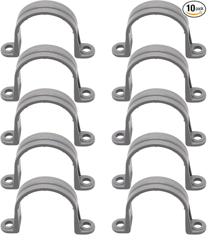 1-1/2 Inch PVC Pipe Strap, 2-Holes Conduit Pipe Clamps Plastic Pipe Supports (Grey, 10 Pcs)