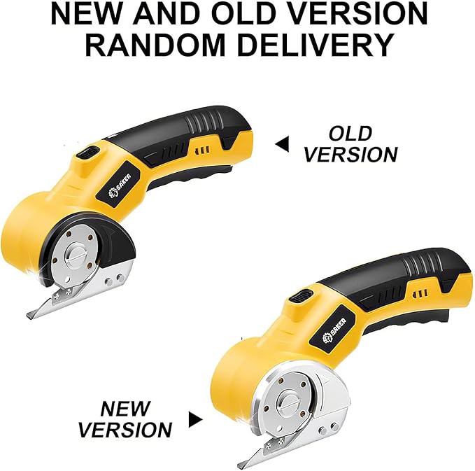 Saker Cordless Electric Scissors,Cardboard Box Cutter,4V Rechargeable Rotary Cutter with Safety Lock & LED Light,Cardboard Cutter for Cutting of Fabric, Leather, Carpet, Plastic, and More(2 Blades)