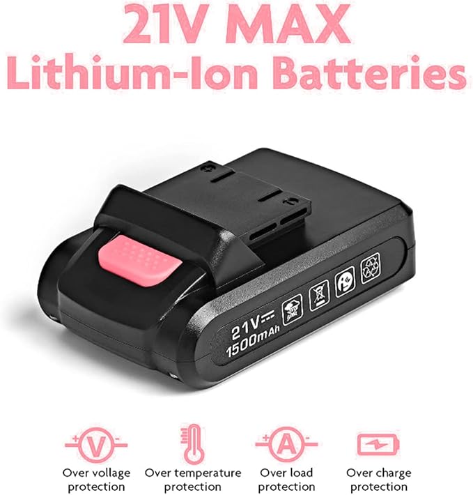 Jar-Owl 21V Pink Cordless Drill Set for Women，350 in-lb Torque, 0-1350RMP Variable Speed, 10MM 3/8'' Keyless Chuck, 18+1 Clutch, 1.5Ah Li-Ion Battery & Charger for Home DIY and Repair - Black & Pink