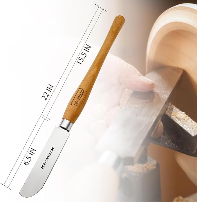 1.5 inch Left Side Curved Scraper, M2 Cryo High Speed Steel Wood Turning Tools with Beech Wood Handle