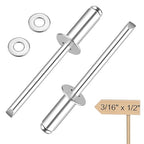 smseace 200Pcs 3/16"x1/2" Pop Rivets with Washer Assortment Kit 4.8x12.7mm Pop Rivets and 3/16" 304 Stainless Steel Backup Washers Aluminum Rivets kit for Metal/Furniture/Automotive/Instruments