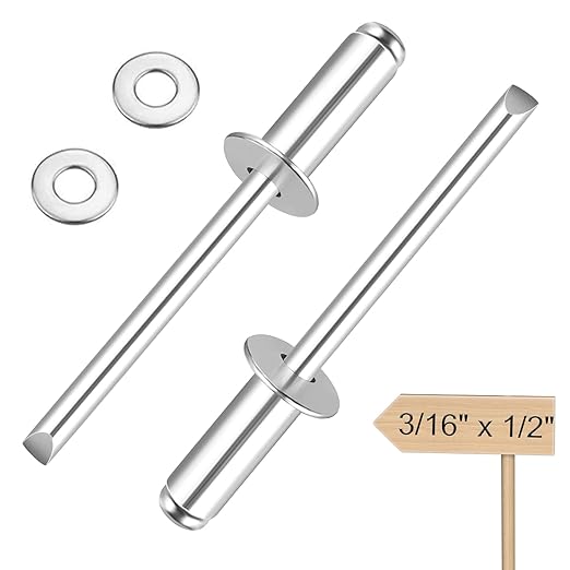 smseace 200Pcs 3/16"x1/2" Pop Rivets with Washer Assortment Kit 4.8x12.7mm Pop Rivets and 3/16" 304 Stainless Steel Backup Washers Aluminum Rivets kit for Metal/Furniture/Automotive/Instruments