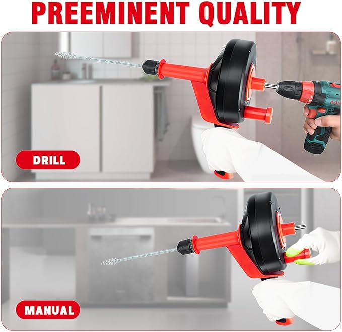 Drain Auger 42ft Heavy-Duty Plumbing Snake for Bathroom, Shower,Sink, Bathtub & Toilet Clogs - Extra-Long Flexible Drain Snake, Hair Clog Remover for Kitchen Sink and Sewer Pipe