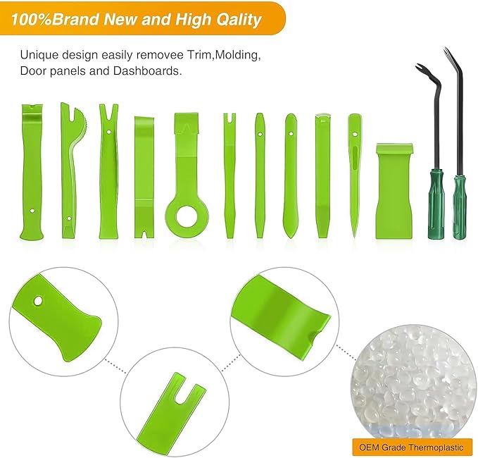 GOOACC 13PCS Nylon Trim Removal Tool Set for Bumper Fastener Rivet Clips Car Door Clip Panel Audio Video Dashboard Dismantle Green