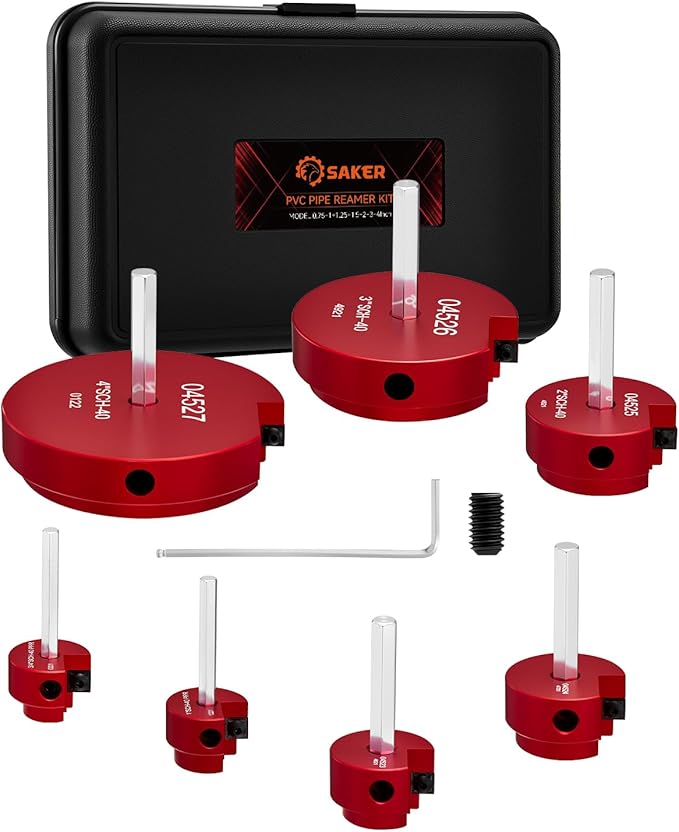 Saker PVC Pipe Reamer Kit, PVC Fitting Saver with 3/4inch, 1 inch, 1-1/4inch,1-1/2inch, 2inch,3inch,4inch Head, For SCH40, ABS Pipe,CPVC Perfect for Plumbing Repairs, Fits Standard 1/2" Drill