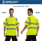 High Visibility Class 3 T Shirts，Hi Vis Safety Shirts with Reflective Strips and Pocket, Short Sleeve Quick Dry Mesh Construction Work Shirt for Men/Women Lime,Large