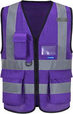 A-SAFETY Purple High visibility vest,Reflective Safety Vest Workwear 7 Pockets Hi Vis Durable Vest with Reflective Tapes 4 Lower Pockets