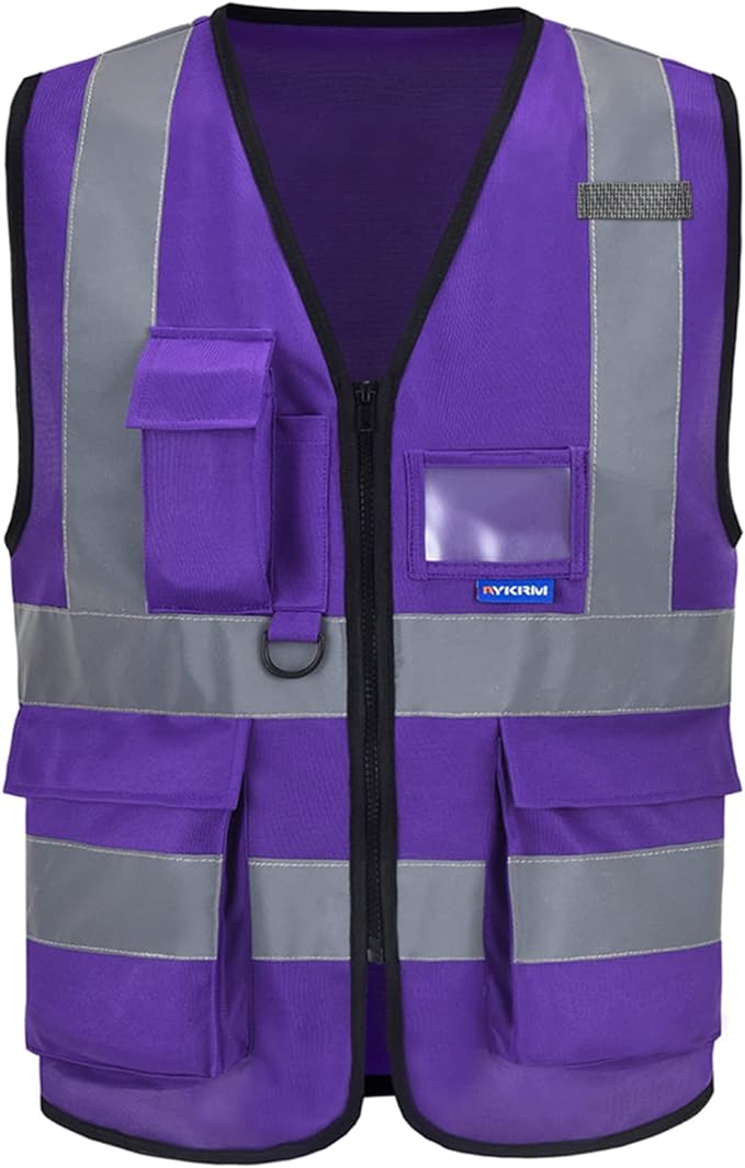 A-SAFETY Purple High visibility vest,Reflective Safety Vest Workwear 7 Pockets Hi Vis Durable Vest with Reflective Tapes 4 Lower Pockets