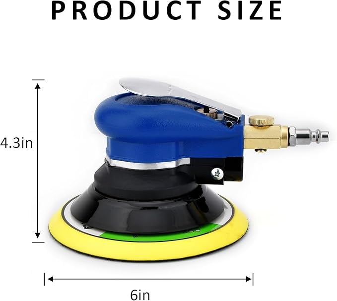 6 inch Pneumatic Orbital Sander, Daul Action Air Sander with Hook and Loop Sanding Pad for Woodworking, Autobody Work