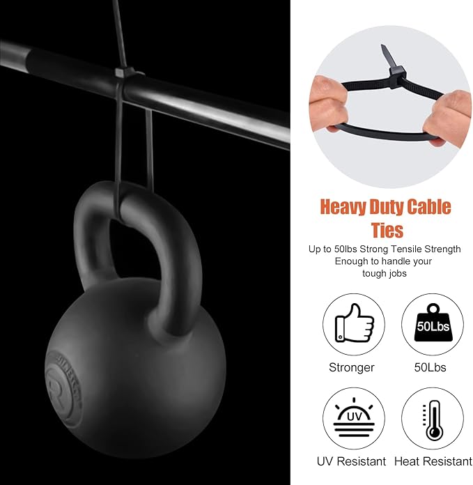 12 Inch Zip Ties (Bulk 1000 Pack Black & 100 Pack White),50LBS Tensile Strength Heavy Duty Cable Wire Ties With Self-Locking Adjustable Durable Nylon Tie Wraps for Indoor Outdoor (10 Pack Mount)