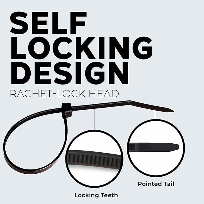 BEST CONNECTIONS Black Cable Ties 500 Pack Cable Zip Ties 14 Inch – Multi-Purpose Self-Locking Nylon Wire Ties with 50 Lbs Tensile Strength – Cable Management Ties for Outdoor & Indoor