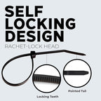 BEST CONNECTIONS Black Cable Zip Ties 11 Inch Multi-Purpose Self-Locking Nylon Wire Ties with 50 Lbs Tensile Strength Cable Management Ties for Outdoor & Indoor - 200 Pack