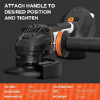 Litheli 20V Brushless Cordless Angle Grinder, 4.9-Inch Variable Speed Grinder with Battery & Charging Cord, Max 8500 RPM, for Metal, Wood, Tile (Adapter Not Included)