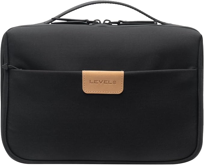 LEVEL8 Travel Toiletry Bag for Women Men, Travel Organizer Water Repellent, Makeup Organizer with Hang Hook for Travel Accessories, Large/Black