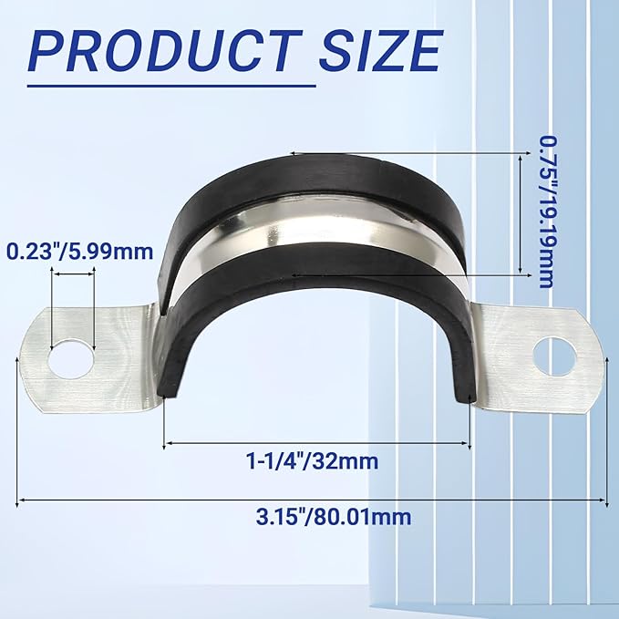 10PCS Reinforced Rigid Pipe Strap Clamp 1-1/4 Inch Conduit Clamp with Rubber Straps, Pipe Brackets for Mounting 2 Hole U Clamps Brackets Strap Hanger Tube Tension Clips Heavy Duty