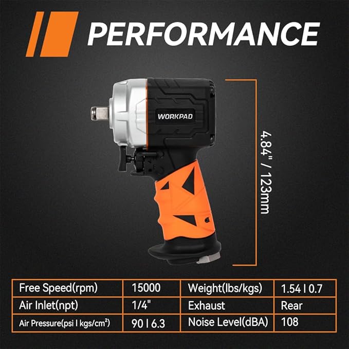 WORKPAD Air Impact Wrench, 1/2 Inch 750N.m, High Torque, Lightweight, 2.8 lbs, Twin Hammer, High Power