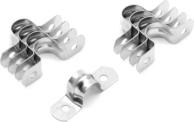 50Pcs 15/32 Inch(0.47 inch) Stainless Steel Conduit Clamps, Two Hole Strap U Bracket Rigid Pipe Strap Metal U Clamp Conduit Strap Tension Clips U-tube Clamp Heavy Duty