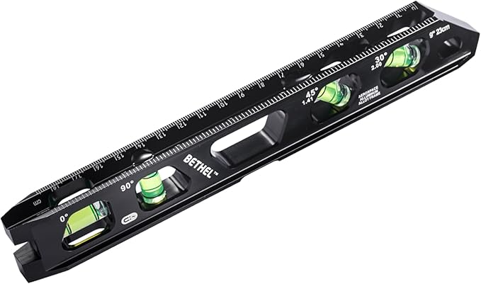 BETHEL 9 Inch Magnetic Torpedo Level with 4 Bubble Vials, V-Groove & Magnetic Rails, Black Aluminum Alloy Construction