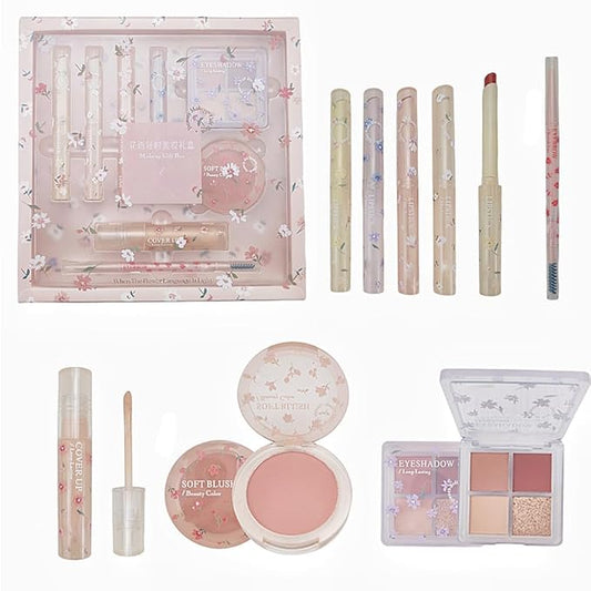 Makeup Kit for Women 8 Pieces Makeup Sets, 4 Color Lipsticks& Eyeshadow, Eyebrow Pencil, Concealer, Blush Palette 8Pcs Gift Box Makeup Bundle Value Set-VeraVaultWomen