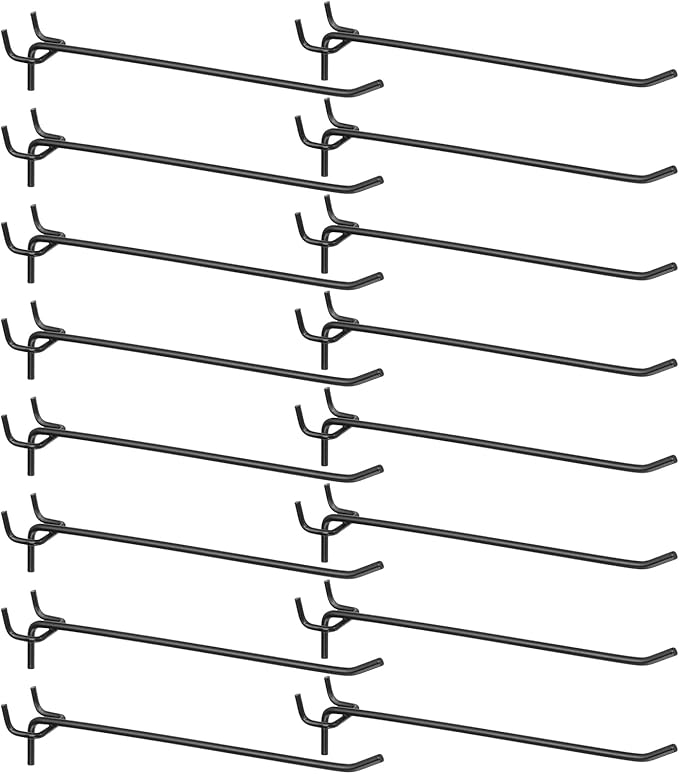 HARFINGTON 25pcs Pegboard Shelving Hooks 8" Stainless Steel Peg Board Display Hook Hanging Holders Wall Mount Organize Tools for Workbench Garage Kitchen Store, Black