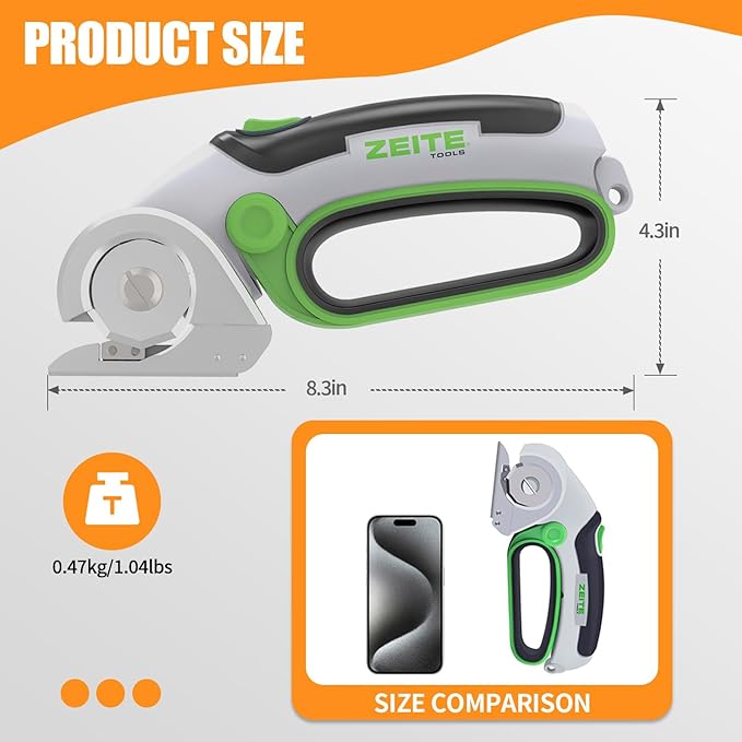 ZEITE 4V Cordless Electric Scissors Cardboard Cutter with 1 x Replace Blade,1 x Storage Box,1 x USB Rechargeable Cable Rotary Cutter for Box Plastic Carpet Cloth, Easy to Hold and Safety,Gray