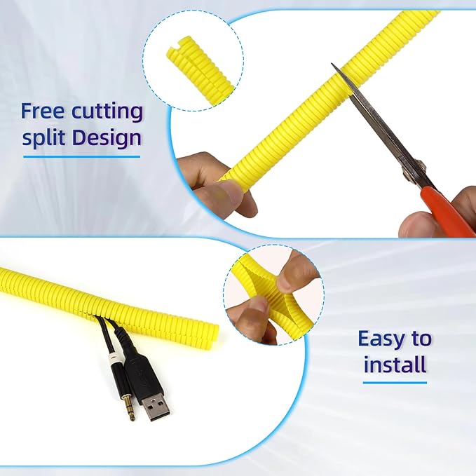 Split Wire Loom Tubing, 10,25ft Cord Protectors from Pets No Chew, Flexible Wire Covers Cord Protectors, Protective Split Cable Sleeve for Automotive Home Industrial Wires(Yellow, 1.12inch-25ft)