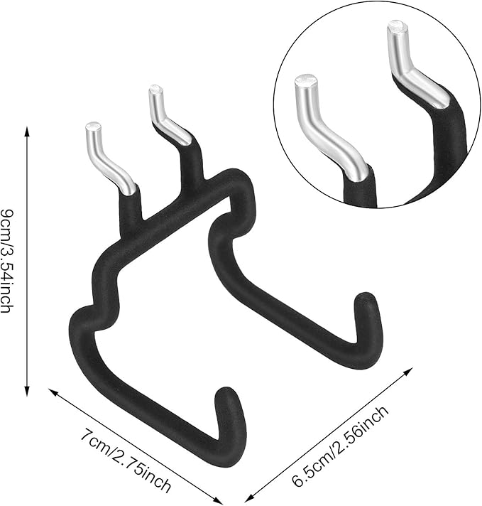 4 Pieces Pegboard Hooks Pegboard Drill Holder Double Power Tool Black Flat Utility Hook Peg Board Organization Accessory for Workbench, Garage Storage(2.75 x 2.56 x 3.54 Inch)