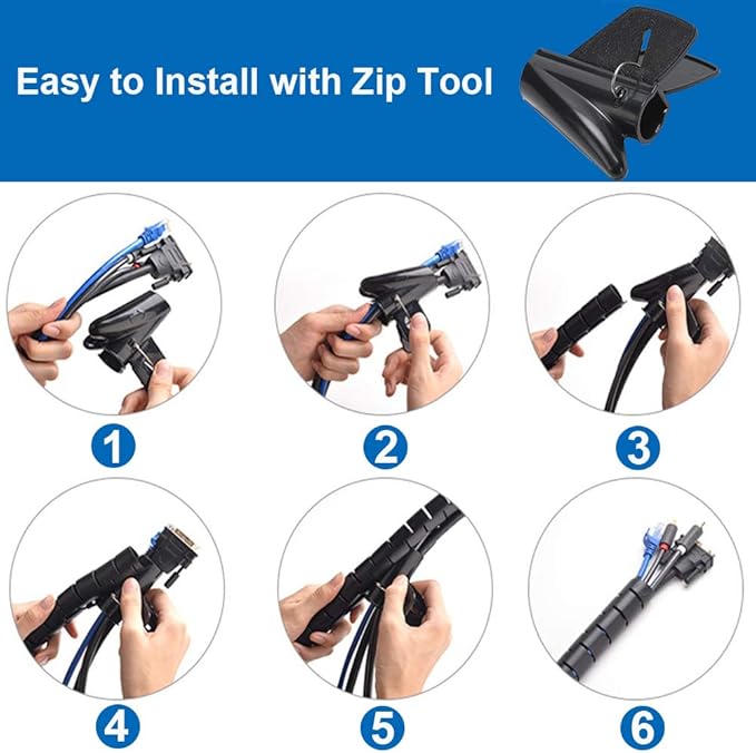 10FT Cable Management Sleeve EZ Cord Bundler 1" Diameter w/Zip Clip Zipper Wire Wrap Cord Organizer Cable Tube Hider Flexible & Expandable Home & Office Wire Concealer for PC TV Computer Cinema