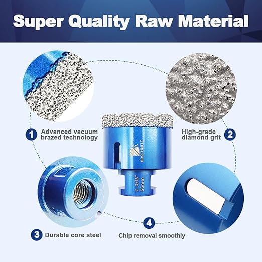 1-1/2 Inch Diamond Core Drill Bit for Porcelain Tile Ceramic Marble Granite Drilling,BRSCHNITT 2pcs Vacuum Brazed Diamond Hole Saw with 5/8-11 Thread (38mm 2pcs)