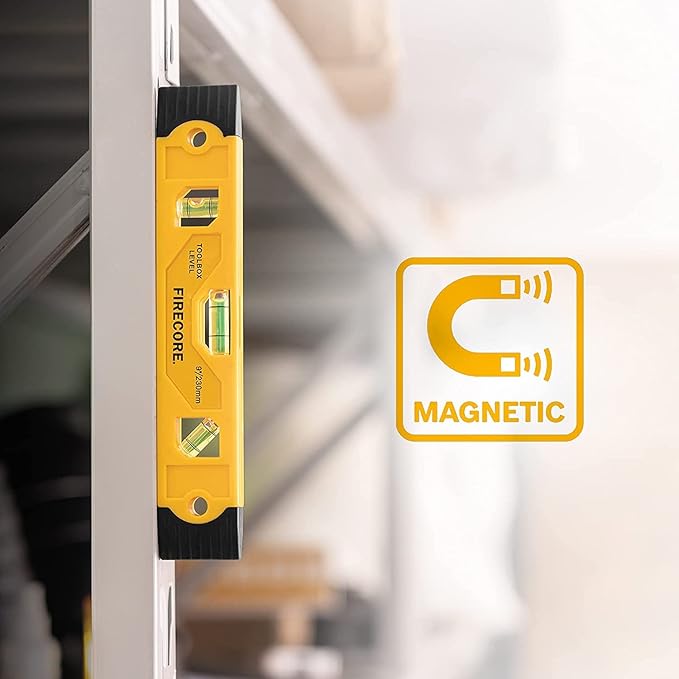 Firecore 2pcs Magnetic Torpedo Level, 9-Inch Shockproof Toolbox Level with 3 Bubble Spirit Level 45 90 180 Degree