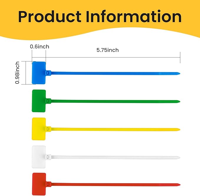 Cable Marker Tie Tags, 154Pcs Self-Locking Zip Tags Write on Label, Nylon Wire Label Multicolor Network Marking (Marker Pen+Sticker 5Colors/6Inch)