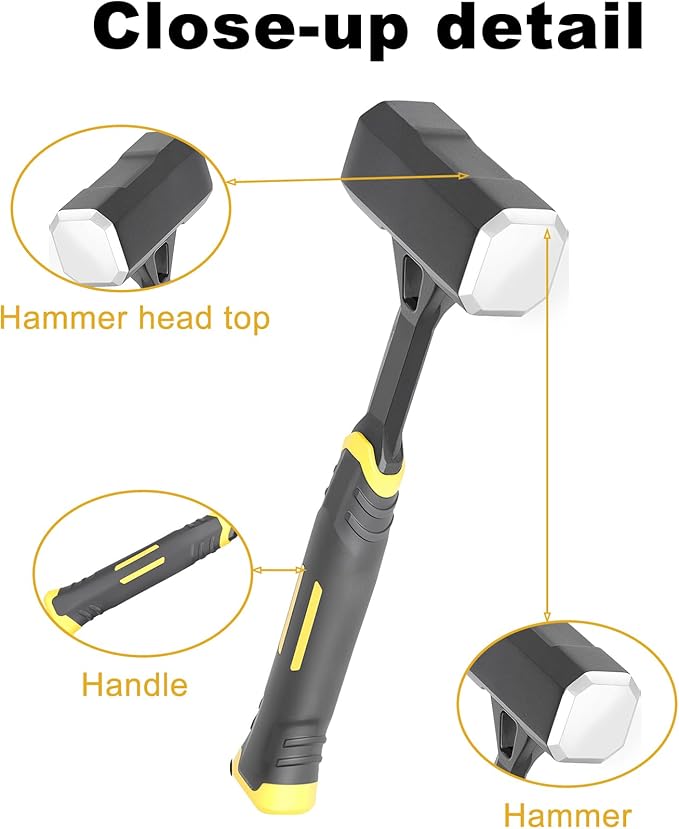 2lb Sledge Hammer - Heavy Duty Forged Forged One Piece Steel Construction with Fiberglass Handle, Perfect for Demolition, Construction, and Driving Stakes