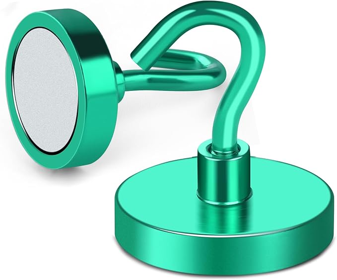 MIKEDE Magnetic Hooks Heavy Duty, 150LB Strong Magnet with Hook for Fridge, Super Neodymium Extra Strength Industrial Hooks for Toolbox, Cruise, Grill(Green,10 Pack)