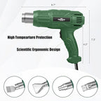 1500W Heat Gun, Fast Heat Hot Air Gun Kit with 662℉ & 1022℉ Dual-Temperature Settings, 4 Nozzles for Shrink Wrapping, Stripping Paint, Resin, Crafts
