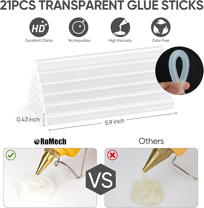 ROMECH Full Size Hot Glue Gun with 60/100W Dual Power and 21 Hot Glue Sticks (7/16"), Fast Preheating Heavy Duty Industrial Gluegun with Storage Case for Crafting, DIY and Repairs (Yellow)