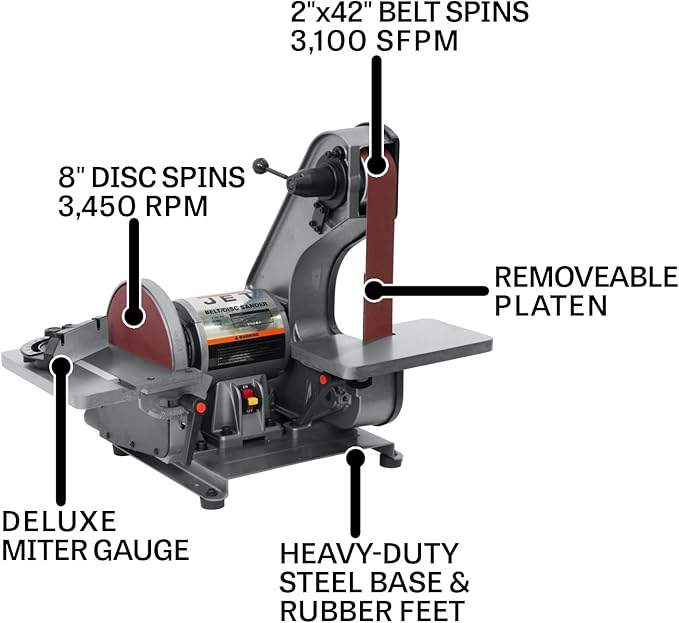 JET 2" x 42" Belt and 8" Disc Sander, 3/4 HP, 1Ph 115V (Model J-41002)